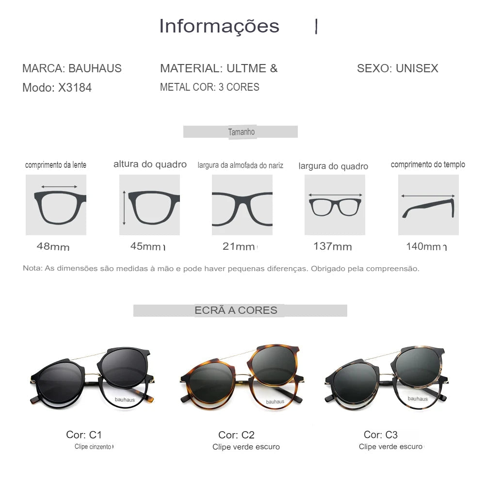 Armação de Óculos de Grau 2 em 1 Polarizado bauhaus