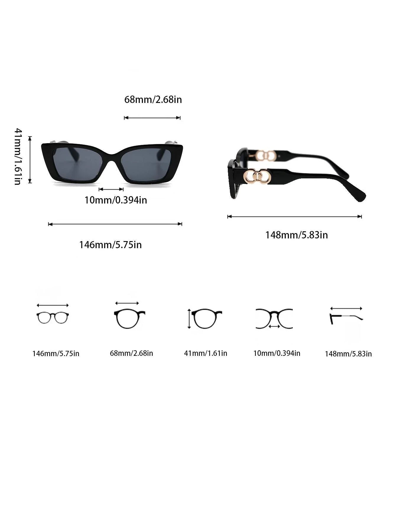 Óculos de Sol Feminino Retrô com Lente Retangular Preto